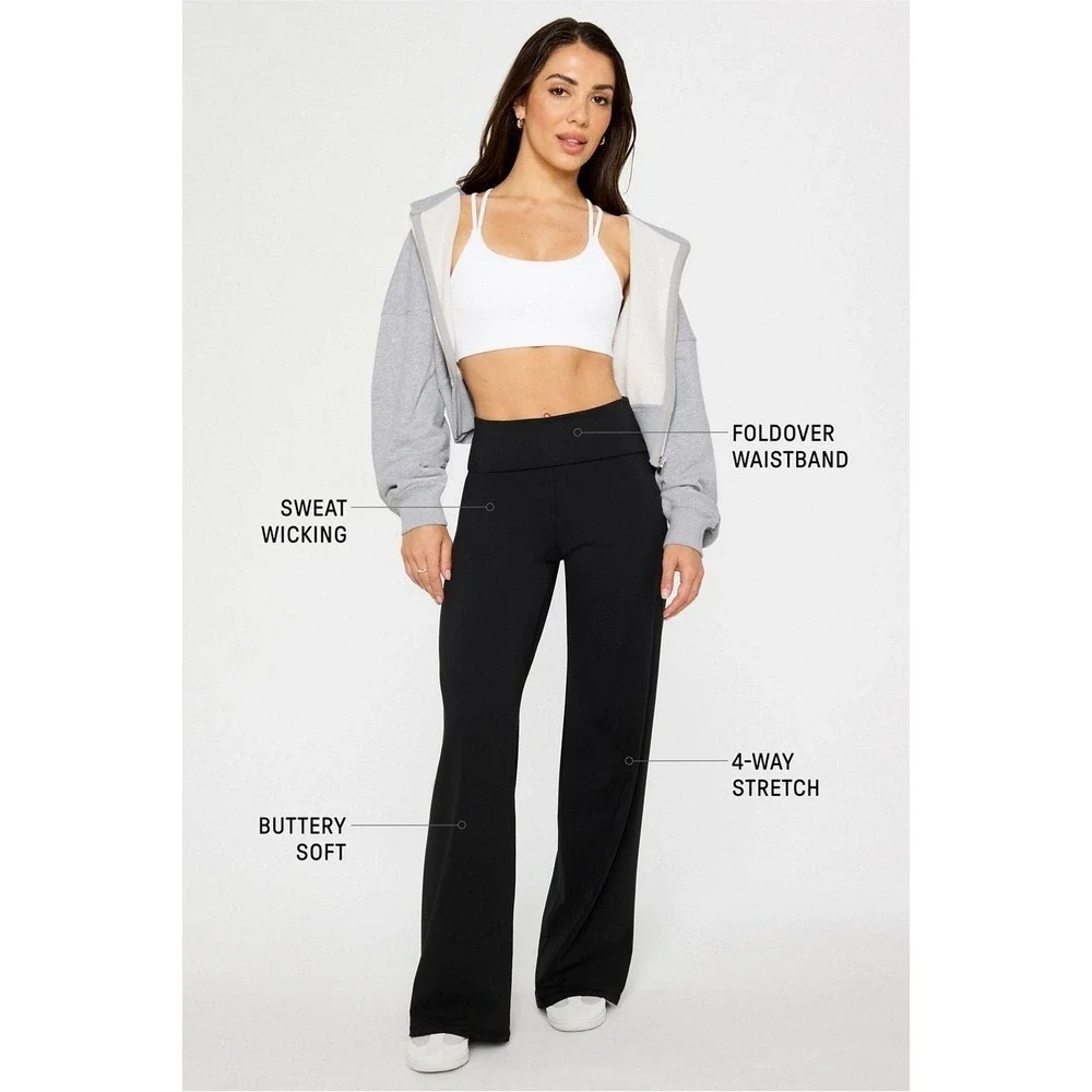 Fabletics Purelux Black Foldover Waistband Straight Leg Lounge Pants Women's S